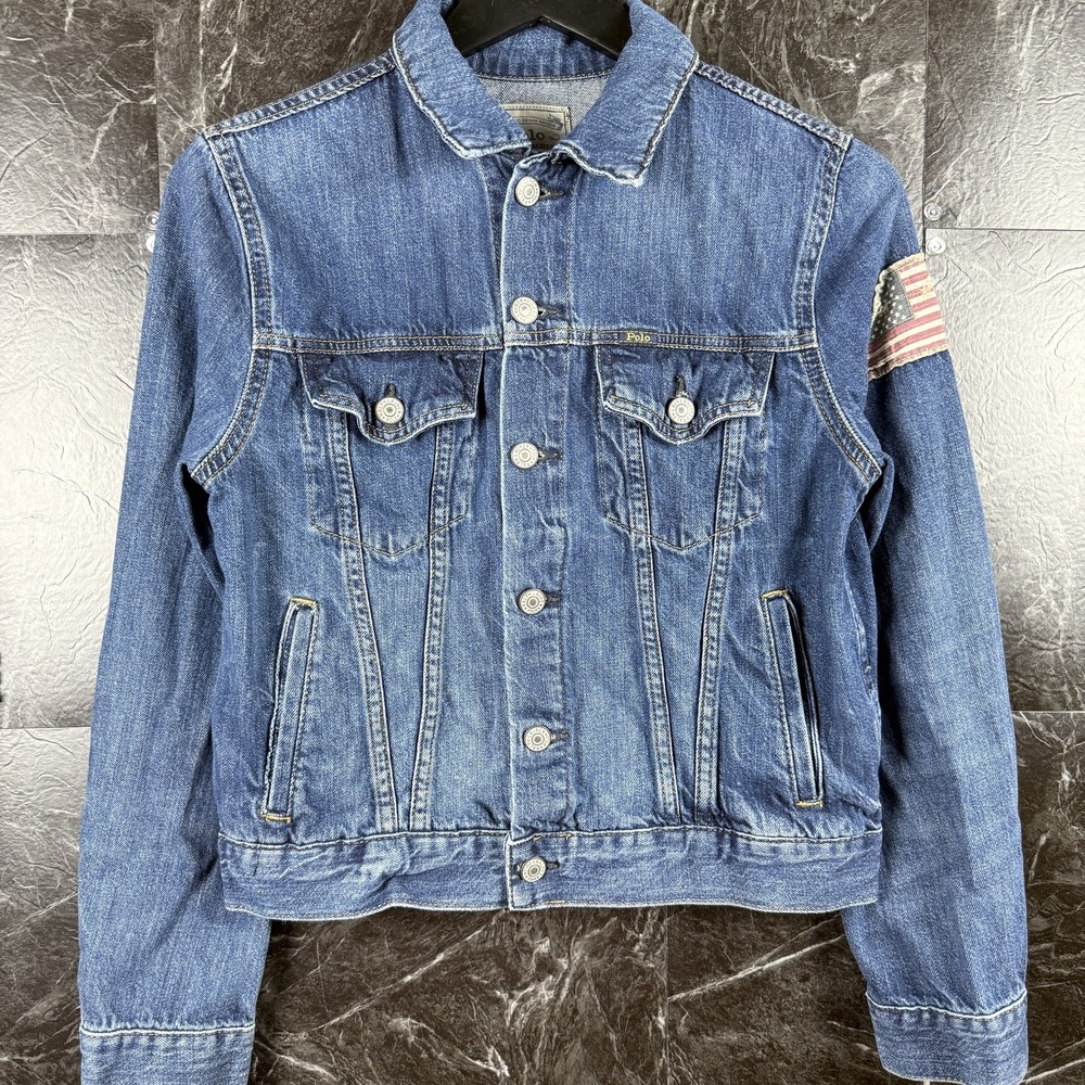 Polo Ralph Lauren Girl's Blue USA Denim Jacket Large (Women's XS)